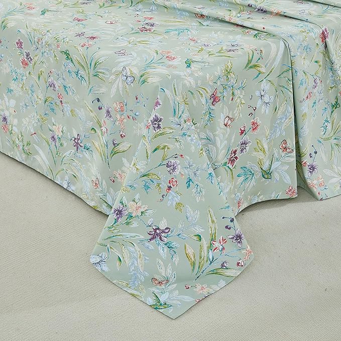 Brandream Garden Style Butterfly Floral Bedding Elegant Watercolor Painting Farmhouse King Size Bed Sheets Set Luxury Bedding Collections 800TC 100% Egyptian Cotton Deep Pocket, 4Pc Green