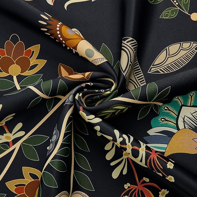 XiDi Floral Blackout Bedroom Curtains 63 Inches Long 2 Panels Room Darkening Thermal Insulated Vintage Mid Century Modern Curtains Patterned Flower Leaf Grommet Drapes for Home Decor 52x63 Navy Blue