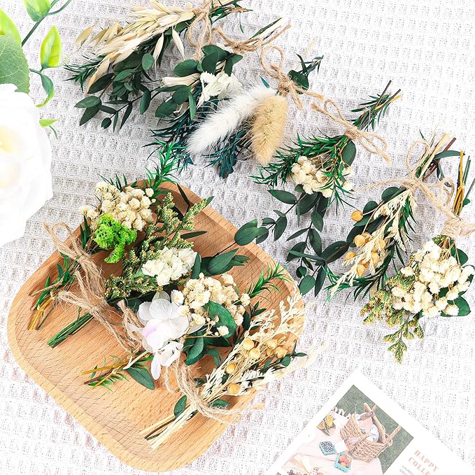 VAIPI 10 Pack Dried Flower Bouquets Green Series Natural Dried Plant with Stem Mini Flower Bundles Artificial Eucalyptus for Vase, DIY, Farmhouse Decor,Wedding Crafts,Home Party Fake Plant Decor
