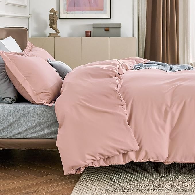Bedsure Duvet Cover King Size - Soft Double Brushed Bedding Set for Kids & Adults, Zipper Closure, 3 Pieces, Includes 1 Duvet Cover (104"x90") & 2 Pillow Shams, NO Comforter, Pale Blush