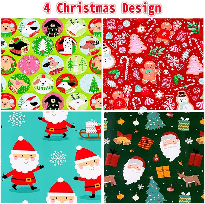 Cherubfunz Christmas Wrapping Paper (4 Rolls: 148 sq. ft. ttl) - Christmas Elements Collection - 30 inches x 14.8 feet Per Roll