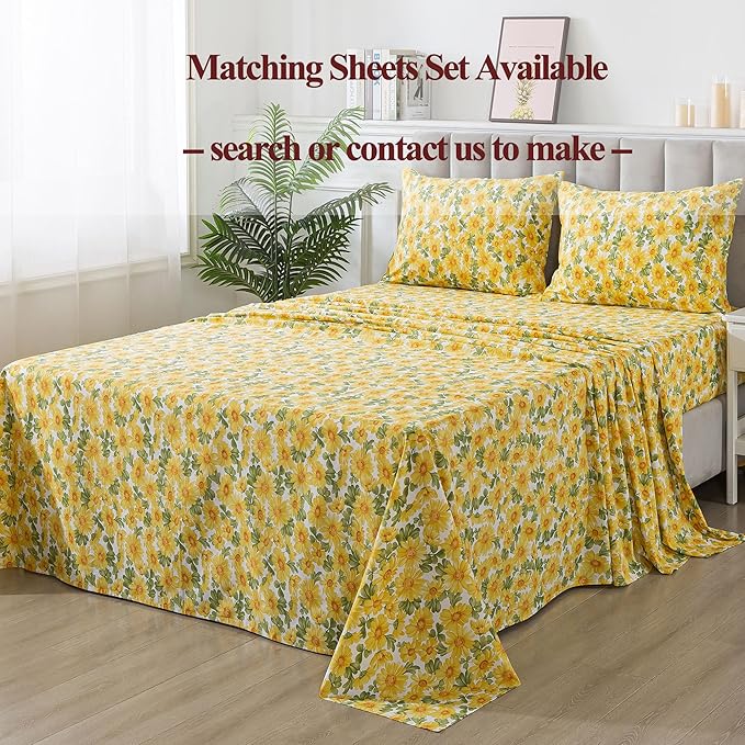 FADFAY Sunflower Duvet Cover Set Twin Vintage Yellow Daisy Floral Bedding Shabby Botanical Comforter Cover Set 100% Percale Cotton Ultra Soft Quilt Cover with Hidden Zipper Closure 3Pcs, Twin Size