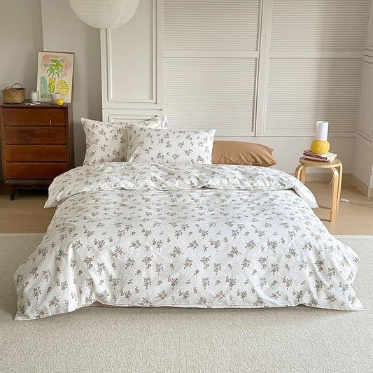 AOJIM Exquisite Floral Printed Duvet Cover Set for Kids Adults, Super Soft Pure Cotton Comforter Cover Set 3pcs, 1 Comfy Quilt Cover Twin Size and 2 Matching Pillowcases for Room Decor, No Comforter