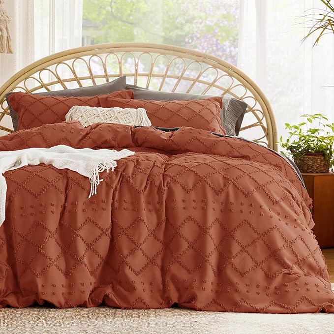 Bedsure Boho Cal King Duvet Cover - Terracotta Breathable & Soft Boho Bedding, Machine Washable Comforter Cover for All Seasons, Includes 1 Duvet Cover 104"x98" with 2 Pillow Shams & Zipper Closure