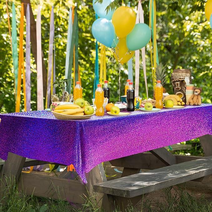 4 pcs Purple Holographic Laser Tablecloths Iridescence Shiny Table Covers 40" x 108" Foil Disposable Rectangle Table cloths for Halloween Bachelorette Birthday Party Wedding Anniversary Decor
