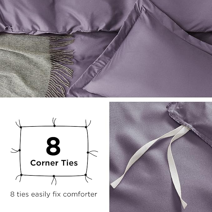 Bedsure Duvet Cover Full Size - Soft Double Brushed Bedding Set for Kids & Adults, Zipper Closure, 3 Pieces, Includes 1 Duvet Cover (80"x90") & 2 Pillow Shams, NO Comforter, Grayish Purple