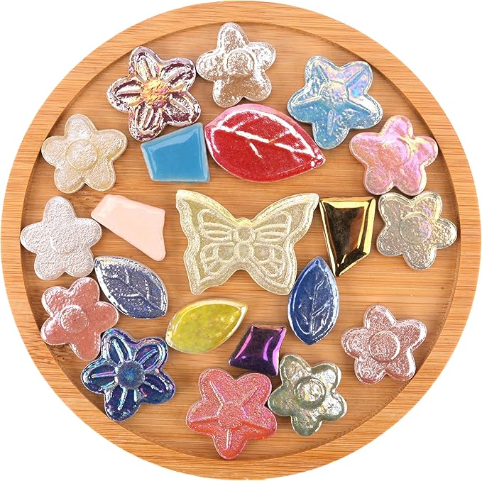 2.5 lb Ceramic Mosaic Tiles for Crafts Mix – Irregular Ceramic Pieces with Flower, Butterfly & Leaf Shapes for Mosaics DIY Art Projects and Home Decor