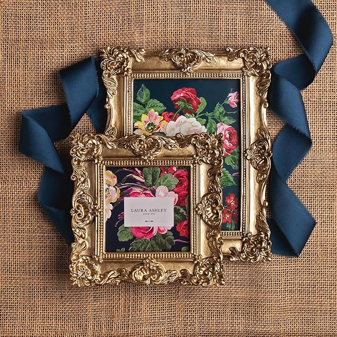 Laura Ashley 4x6 Gold Ornate Textured Hand-Crafted Resin Picture Frame with Easel & Hook for Tabletop & Wall Display, Decorative Floral Design Home Decor, Photo Gallery, Art, More (4x6, Gold)