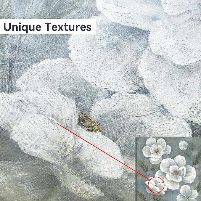 summer melody White Floral Canvas Wall Art - Vintage Blooming Gray Flowers Painting Abstract Botanical Picture Modern Prints Artwork for Bedroom Living Room