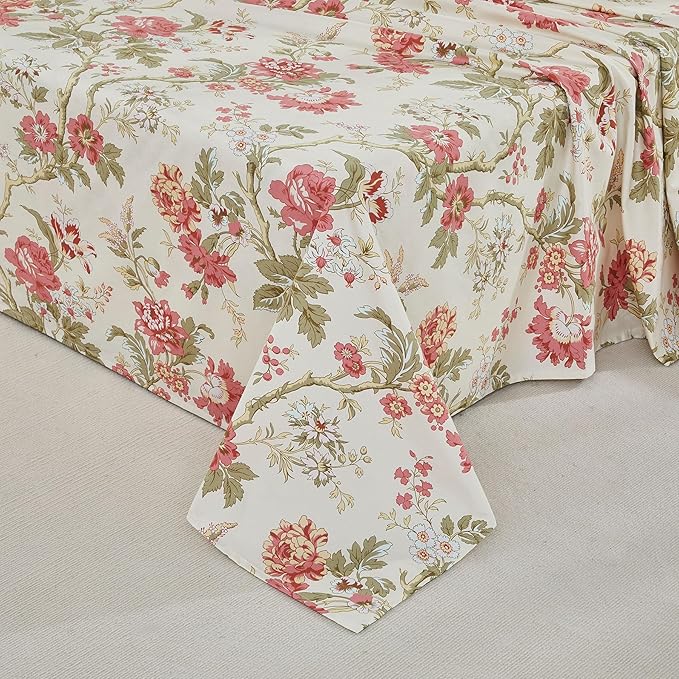 Brandream King Size Sheets Set Floral Bedding Chinoiserie Blossom Farmhouse Luxury Grandmillennial Bedding Collections 100% Egyptian Cotton Deep Pocket, 4 Pieces - Asian Style Botanical Tree Branches