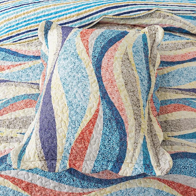 HoneiLife Oversized King Bedspreads 120x120 - Beach Quilt 3 Pieces, Coastal Quilt Sets, California King Quilt, Nautical Bedspreads Ocean Coverlets, Lightweight Bed Cover, Summer Quilts