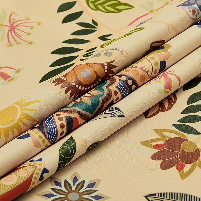 XiDi Beige Vintage Floral Curtains Boho Blackout Curtains Patterned 84 Inches Long 2 Panels for Bedroom Living Room Thermal Insulated Grommet Luxury Colorful Botanical Flower Leaf Printed Drapes 52x84