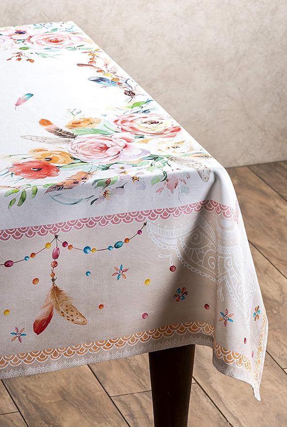 Maison d' Hermine Table Cloth Square Table 100% Cotton 54 x 54 Inches Tablecloth Reusable Decorative for Dining Room, Farmhouse, Home, Party, Festive & Wedding Spring Summer - Ibiza - Beige
