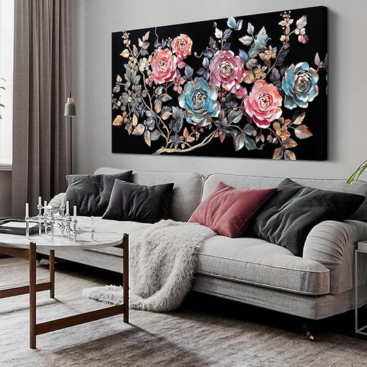 Flowers Canvas Wall Art for Office Colorful Prints Decor for Bedroom Wall Art for Living Room Large Size 29" x 58"