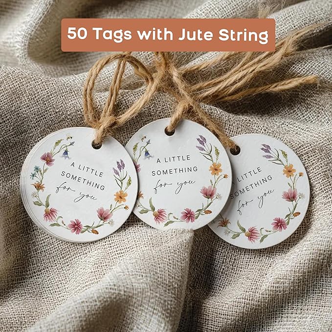 50 Floral Thank You Gift Tags with String Attached, Small Thank You for Celebrating with Us Gift Bag Tags for Presents and Personalized Party Favors - Baby Shower, Wedding, Bridal Shower, Birthday