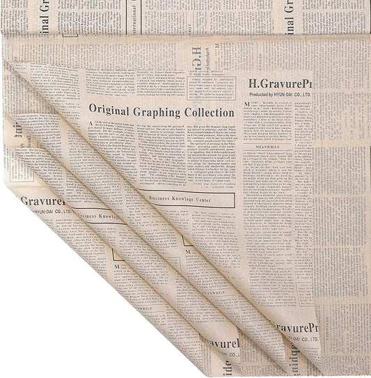Large Newspaper Tissue Paper for Gift Wrapping Retro Kraft Magazine with Black Printed Bouquet Tissue Paper 27.5x19.7 Inch Mother's Day, Birthday Gifts Packaging Craft Paper 28pcs (2 Kraft Black)