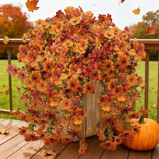 NASAMA 2PCS UVresistant Silk Artificial Flowers Realistic Daisies Hanging Porch Courtyard Window Display Store Garden Decoration Festival Outfit (Orange Brown)