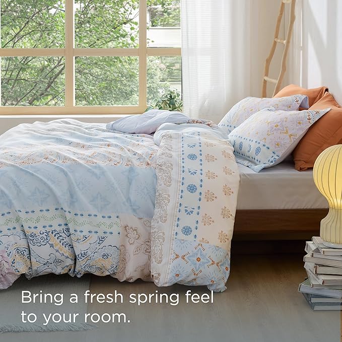 Bedsure Duvet Cover Queen Size - Reversible Vintage Floral Duvet Cover Set with Zipper Closure, 3 Pieces Winter Sky Bedding Set with 8 Corner Ties and 2 Pillow Shams 20"x26"