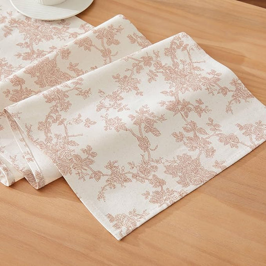 100% Cotton French Pastoral Table Runners, 13x60 Inch Taupe Farmhouse Table Runners 60 Inches Long, Vintage Flowers Print Home Decors