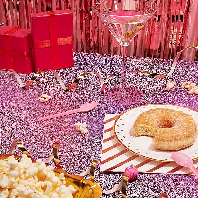3Pcs Pink Holographic Plastic Tablecloths Laser Table Covers 40" x 108" Foil Disposable Table Cloths for Themed Birthday Party Wedding Christmas Holiday Party Decorations