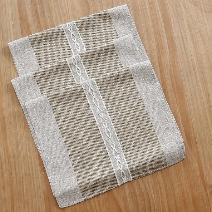 Farmhouse Braided Striped Table Runner Rustic Embroidery Coffee Table Runners for Decorations Weddings Holiday Brown 13x48inch