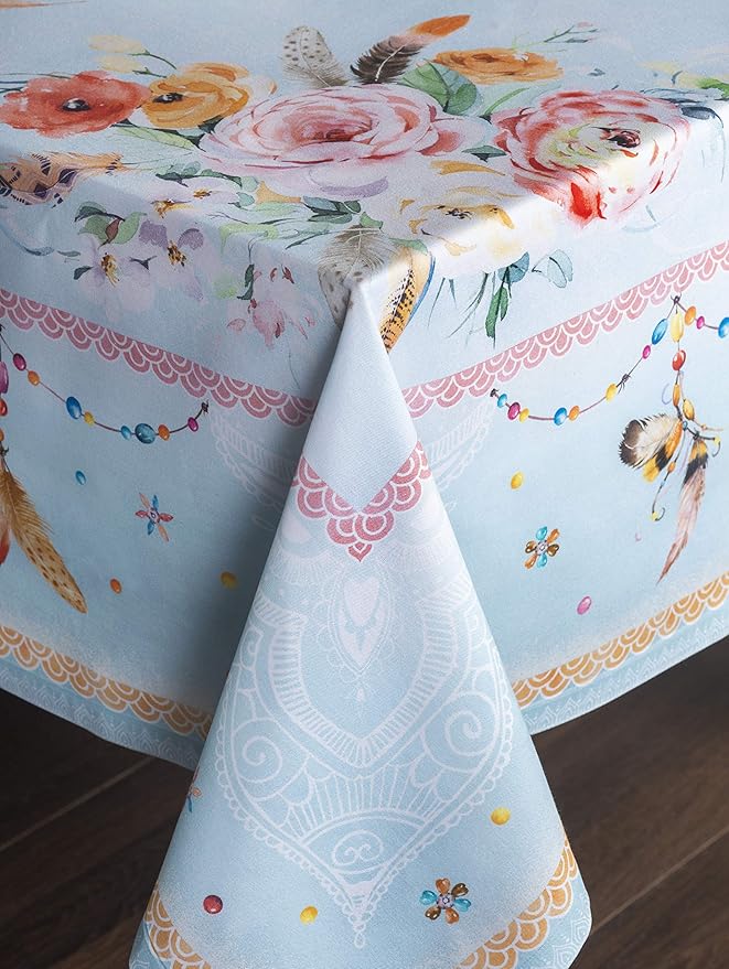 Maison d' Hermine Table Cloth Rectangle Table 100% Cotton 60 x 90 Inches Tablecloth Reusable Decorative Everyday Use for Dining Room, Farmhouse, Home, Party, Festive & Wedding Spring Summer - Ibiza