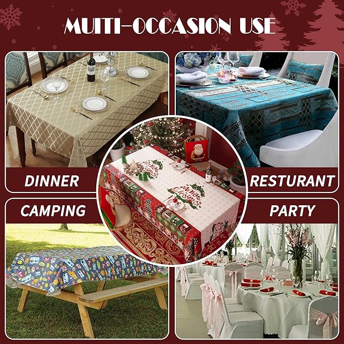 Christmas Rectangle Table Cloth,100% Waterproof Tablecloth,Christmas Decorations for Home, Vinyl Tablecloth Plastic Table Cover for Party，Picnic,Dining,Outdoor 54" x 78",Christmas Trees