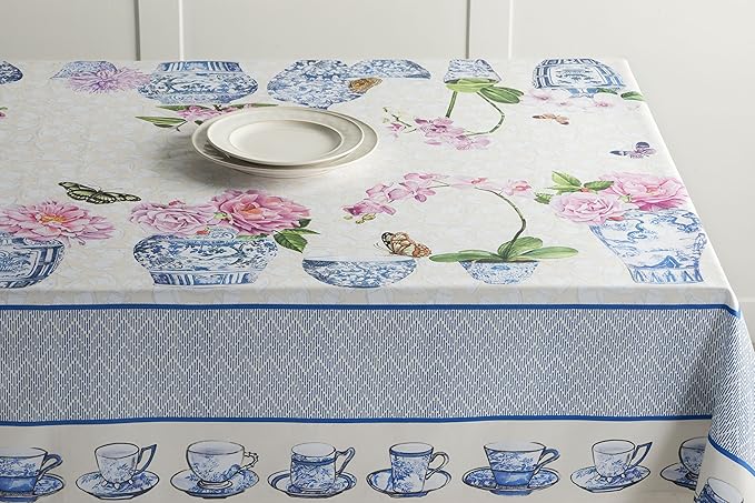 Maison d' Hermine Table Cloth Rectangle Table 100% Cotton 60 x 108 Inches Tablecloth Reusable Decorative Everyday Use for Dining Room, Farmhouse, Home, Party, Festive & Wedding Spring Summer - Canton