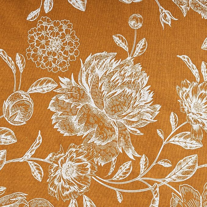 Printed Peony Blackout Curtains for Bedroom- Vintage Orange Floral Pattern on Cotton Blend Fabric, Grommet Top Light Blocking Drapes, Home & Office Decor, 52W x 96L