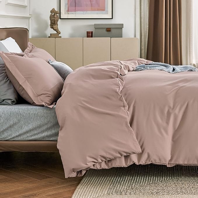 Bedsure Duvet Cover King Size - Soft Double Brushed Bedding Set for Kids & Adults, Zipper Closure, 3 Pieces, Includes 1 Duvet Cover (104"x90") & 2 Pillow Shams, NO Comforter, Dusty Rose