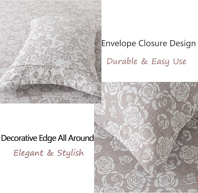 FADFAY Rose Sheets Set Queen Vintage Curry Floral Bedding Shabby Farmhouse Bedding Super Soft Washed Double -Layer Muslin Sheets Luxury 100% Cotton Breathable Deep Pocket Fitted Sheet 4Pc, Queen Size