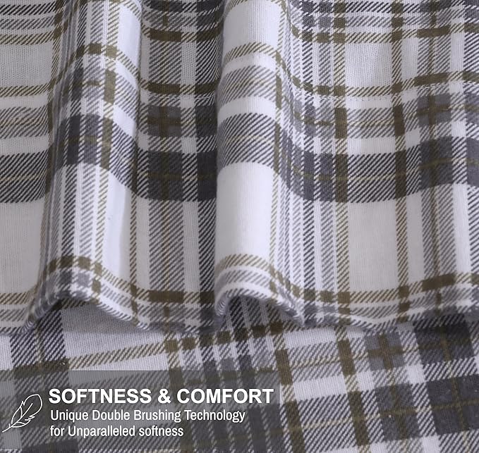 RUVANTI Flannel Sheets Queen Size - 100% Cotton Double Brushed Bed Sheets, Deep Pockets 16 Inches Queen Sheet Set, All Seasons Breathable & Extra Soft - Warm & Cozy, 4 Piece, Modest