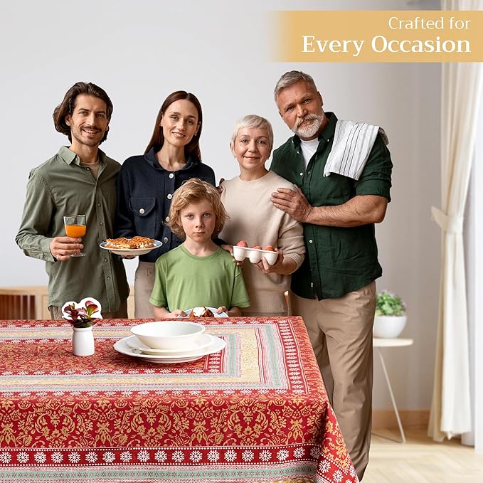 Maison d' Hermine Table Cloth Rectangle Table 100% Cotton 60 x 90 Inches Fall Tablecloth Reusable Everyday Use for Thanksgiving Christmas Decorations Dining Farmhouse Party (Sofia)