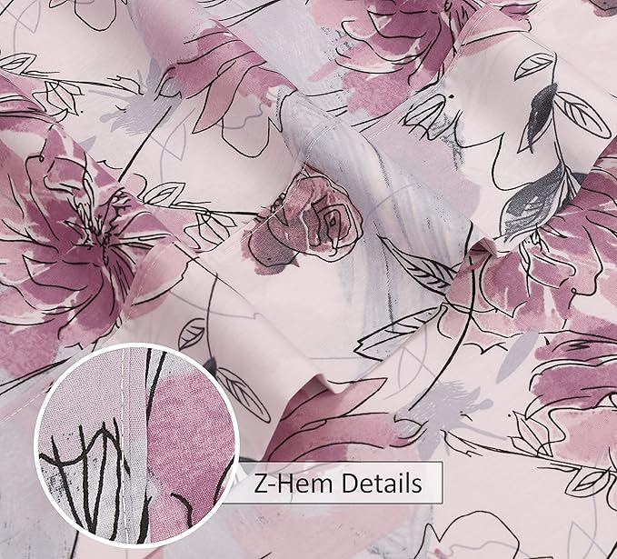 RUVANTI 100% Cotton Sheets Queen Size Set, 4 Pieces, Soft & Breathable Percale Weave Bedding, Deep Pocket 16", Hotel Standard, Crisp Cool Feeling, Durable, Perfect Floral Bed Sheet, Lilac Floral