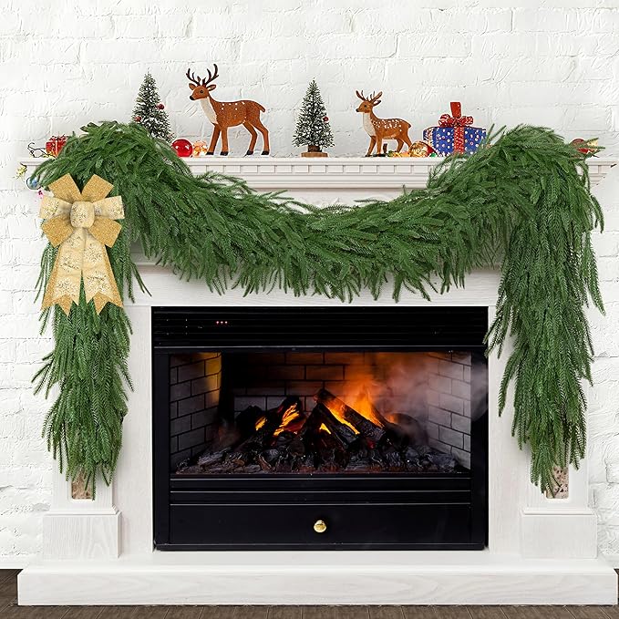 Palonu 2 Pcs 6Ft Artificial Norfolk Garland, Faux Christmas Greenery Touched Like Real Needles Pine, Decoration for Table Mantle Wall Porch Fireplace Indoor Outdoor Winter Holiday Décor