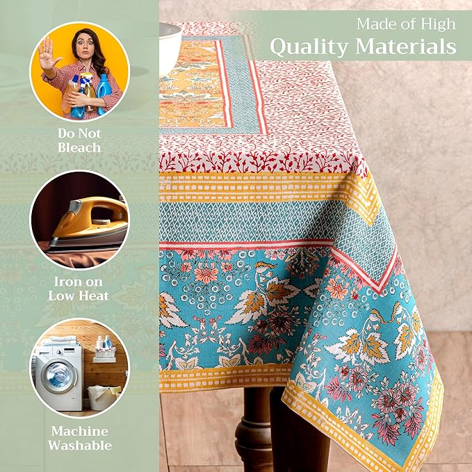 Maison d' Hermine Table Cloth Rectangle Table 100% Cotton 60 x 108 Inches Tablecloth Reusable Decorative Everyday Use for Dining Room, Farmhouse, Home Party, Festive & Wedding Spring Summer - Marquise