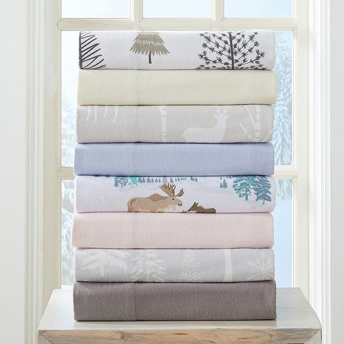 Market & Place 100% Turkish Cotton Flannel Sheet Set | 4 Piece Deep Pocket Solid Cozy Winter Bed Sheets | Double Brushed for Extra Softness & Comfort | Chalet Collection (King, Light Blue)