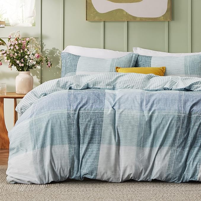 Bedsure Twin/Twin XL Duvet Cover Kids - Gingham Reversible Buffalo Plaid Duvet Cover Set with Zipper Closure, 2 Pieces Blue Bedding Set with 8 Corner Ties and 1 Pillow Sham 20"x26"