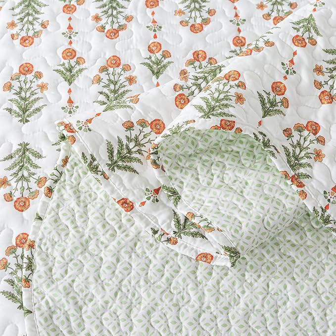 HoneiLife Quilt Sets King Size - Floral Bedspreads for King Bed, 3-Piece Wildflower Coverlets, Botanical Bed Cover King Quilt Bedding Set All Season Quilts-Sweet Grass