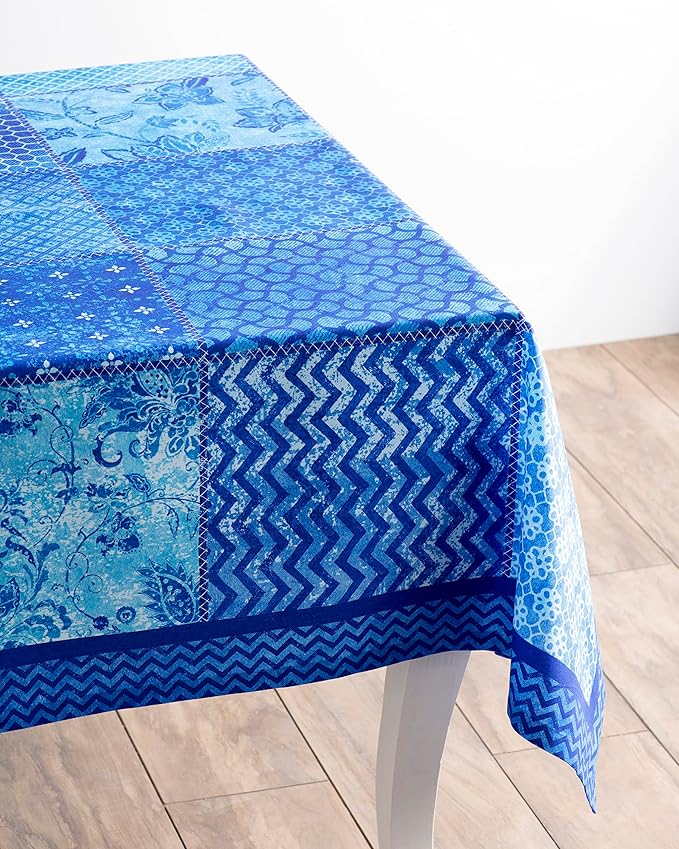 Maison d' Hermine Table Cloth Square Table 100% Cotton 60 x 60 Inches Tablecloth Reusable Decorative Everyday Use for Dining Room, Farmhouse, Home, Party, Festive & Wedding Spring Summer - Indigo Love