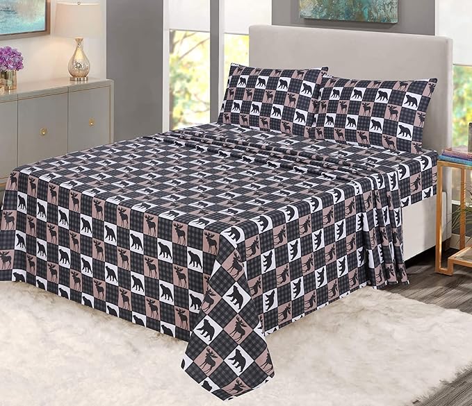 RUVANTI Flannel Sheets California King Size - 100% Cotton Brushed Cal King Bed Sheets Set - Deep Pockets 14 Inches - All Seasons Breathable & Extra Soft - Warm & Cozy, 4 Piece, Wilderness Plaid