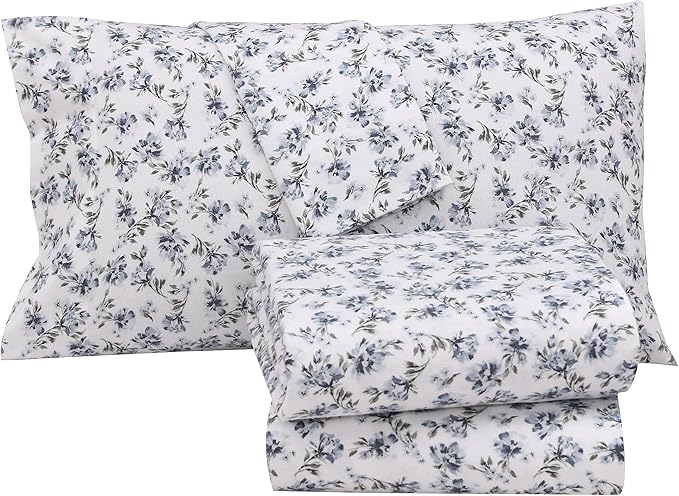 RUVANTI Flannel Sheets Queen Size - 100% Cotton Double Brushed Bed Sheets, Deep Pockets 16 Inches Queen Sheet Set, All Seasons Breathable & Extra Soft - Warm & Cozy, 4 Piece, Perri Me