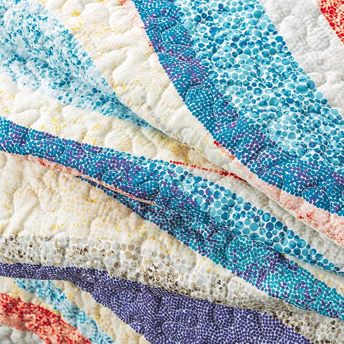 HoneiLife King Quilt Bedding Set - 3 Pieces Beach Quilt Sets Coastal Bedspreads Ocean Coverlets Microfiber Bed Cover All Season Quilts