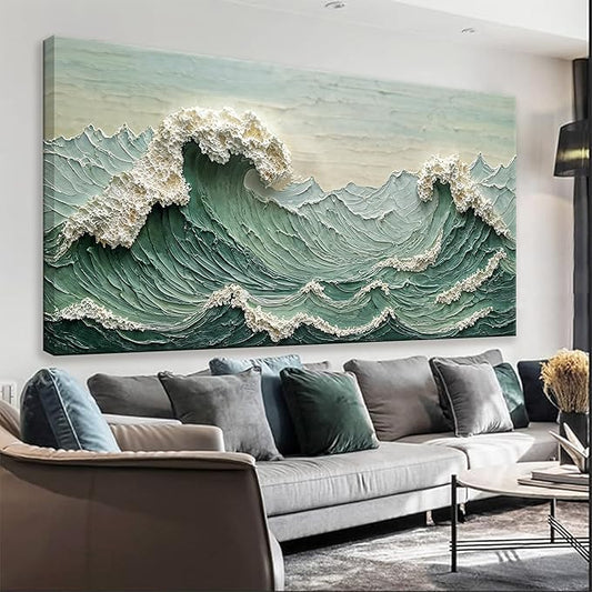 Sea Wave Abstract Wall Art Small Size Modern Green Canvas Wall Art Decor Painting Artwork Abstract Wall Decor Print Picture For Bedroom Office Home Decoration 20"X 40"