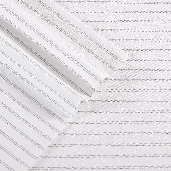 Eddie Bauer - Flannel Sheets King Size, Anti-Pilling & Wrinkle Resistant Cotton, Touchably Soft for All-Season Comfort - Bed Sheets with Matching Pillowcases & Fitted Sheet (Trail Stripe Grey)