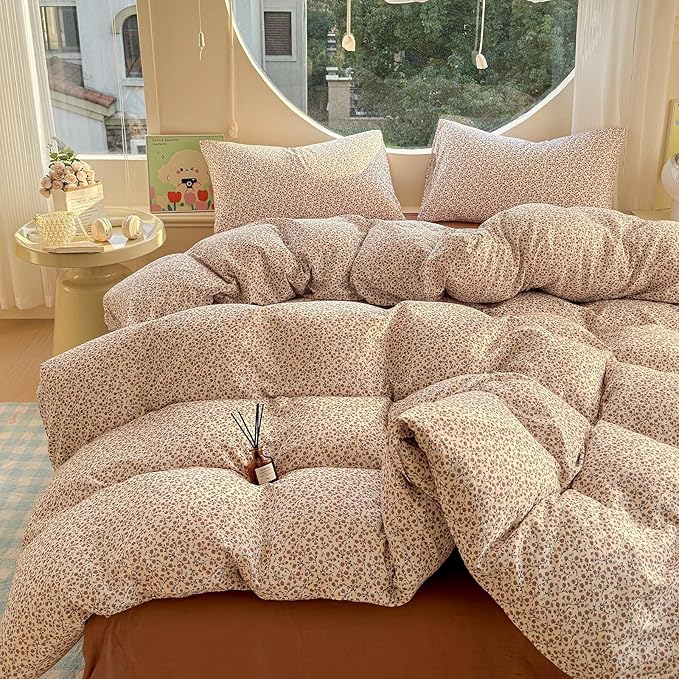 LifeTB Muslin Cotton Duvet Cover Set Twin XL Vintage Floral Duvet Cover Ultra Soft Breathable Comforter Cover Chic Flower Bedding Set Linen Feel Textured Gauze Comforter Cover with Zipper Closure