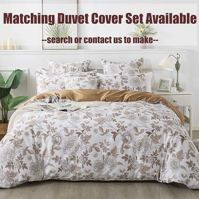 FADFAY Sheets Set Vintage White and Brown Floral Bedding Elegant Peony Sheets Shabby Rose Farmhouse Bedding 100% Egyptian Cotton 800 Thread Count Deep Pocket Fitted Sheet 4Pcs, California King Size