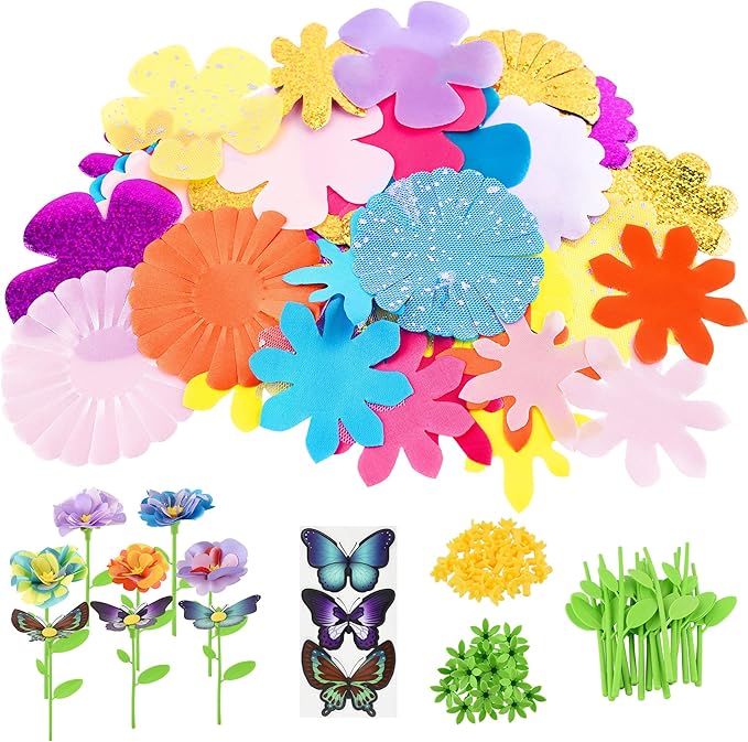 Nicella DIY Fabric Flower Bouquet Toy Accessories – Creative Flower Market & Arts & Crafts Add-On Kits for Kids (Makes 33 Flowers & 3 Butterflies, 36 Pieces Total)