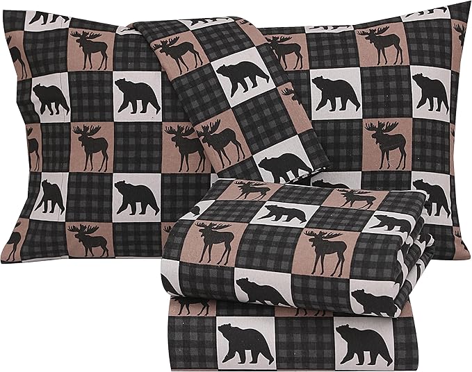 RUVANTI Flannel Sheets Full Size - 100% Cotton Double Brushed Bed Sheets Set, Deep Pockets 16 Inches, All Seasons Breathable & Extra Soft Full Sheets, Warm & Cozy, 4 Piece, Wilderness Plaid