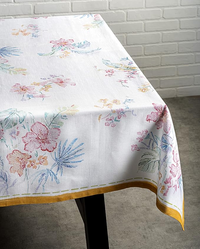 Maison d' Hermine Table Cloth Rectangle Table 100% Cotton 60 x 120 Inches Tablecloth Reusable Decorative for Dining Room, Farmhouse, Home, Party, Festive & Wedding Spring Summer - Paradise Island